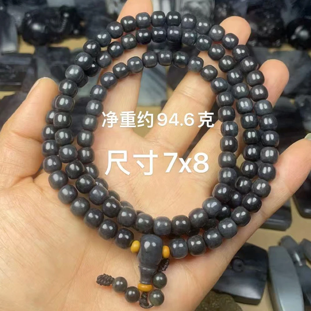 天然和田玉籽 料青花7x8老型珠108粒佛珠手链手