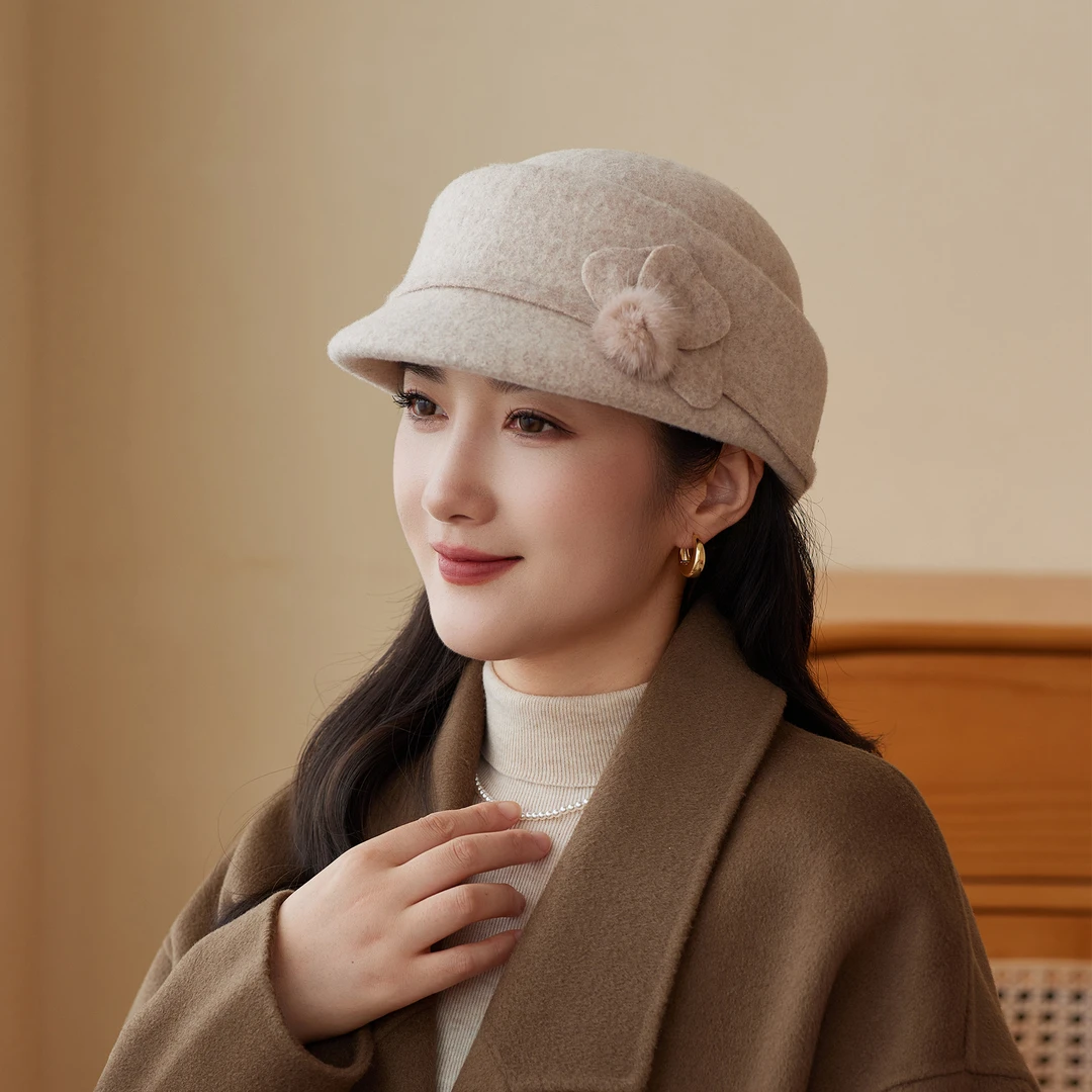 秋冬季中老年人帽子妈妈羊毛呢马术帽加厚保暖气质优雅老太太礼帽