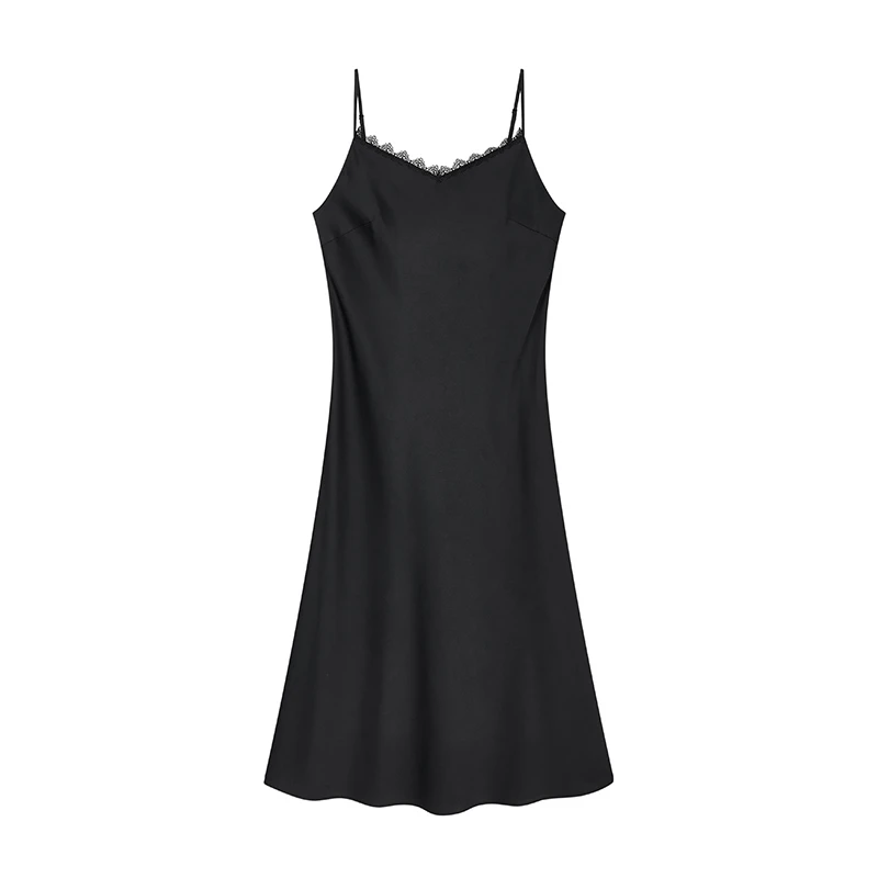 【云云专属】蕾丝拼接V领连衣裙W6109