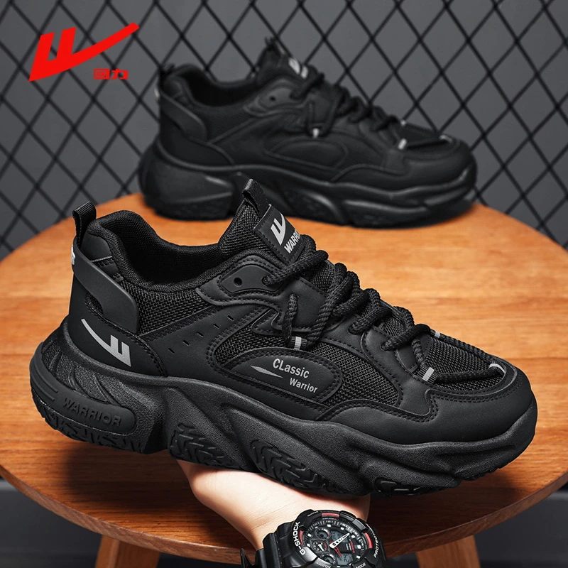 回力男鞋黑武士冬季运动2025新款黑色休闲厚底老爹鞋网面防滑潮鞋