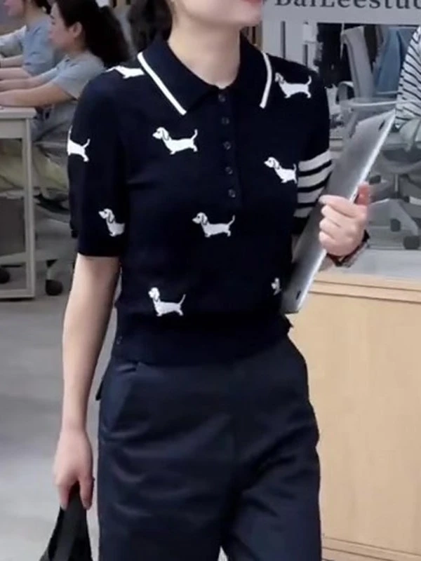 黑色修身百搭印花短袖轻奢设计感欧货超好看时髦上衣T恤2025年夏