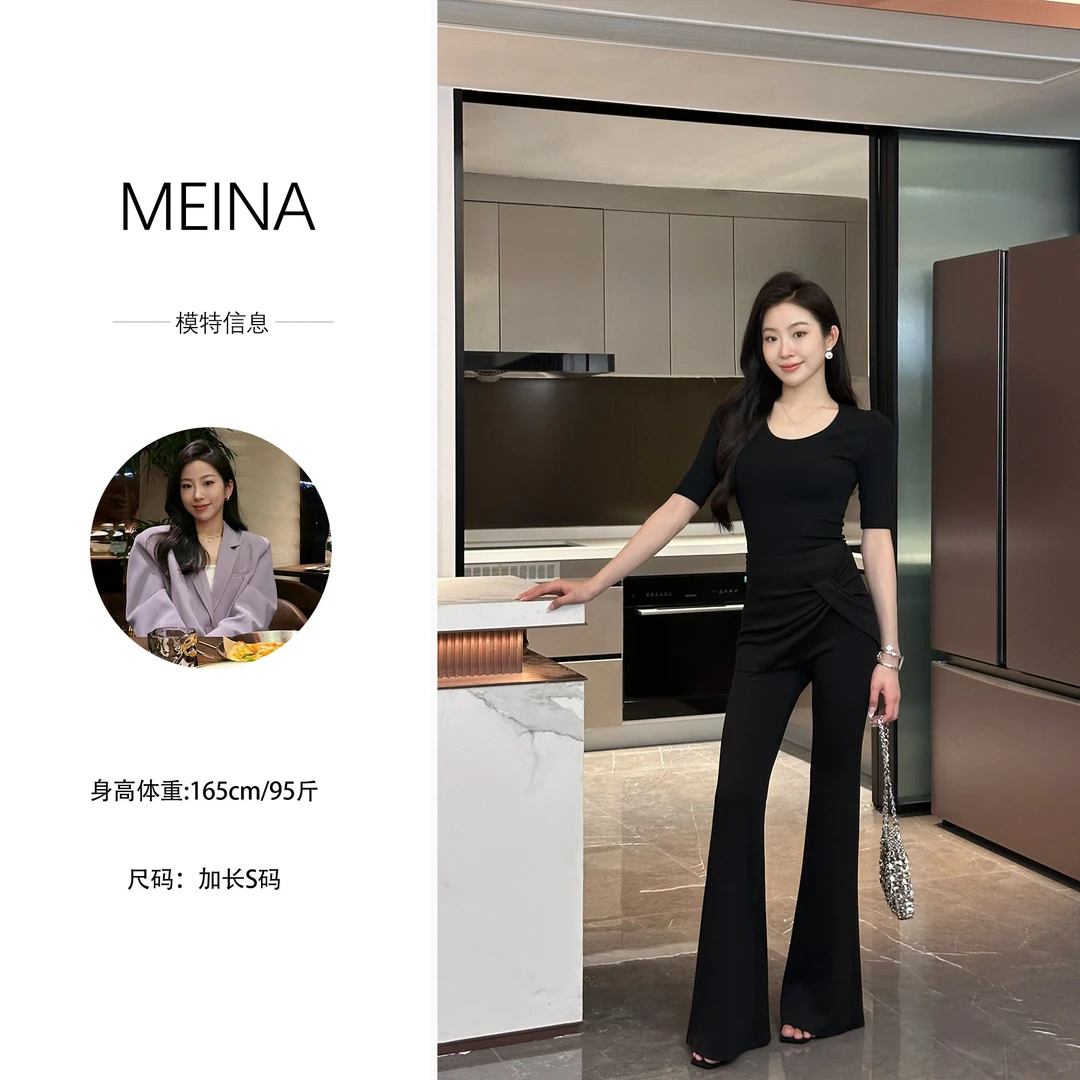 MUMU【舒适主义】夏季新款假两件层次设计感高腰显瘦气质休闲裤子