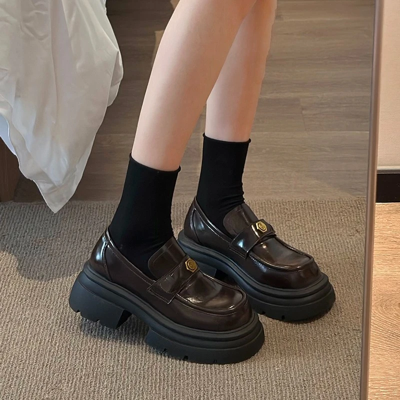 真皮粗跟英伦风小皮鞋厚底女2025春夏新款爆款女鞋单鞋软底乐福鞋