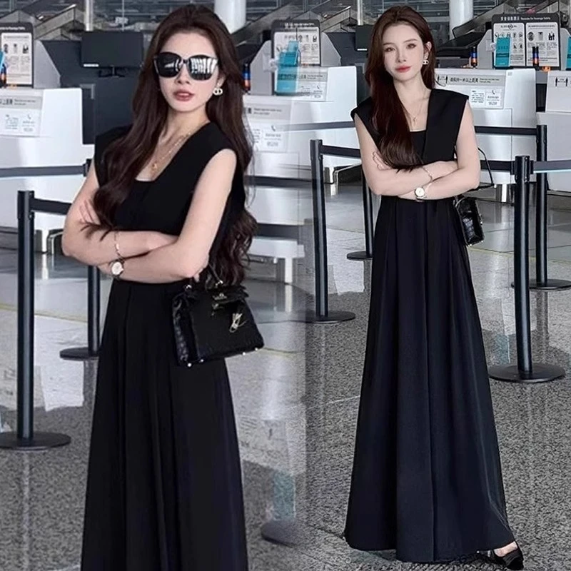 时尚连体裤假两件套装女2025夏季新款洋气显瘦高级气质背带阔腿裤