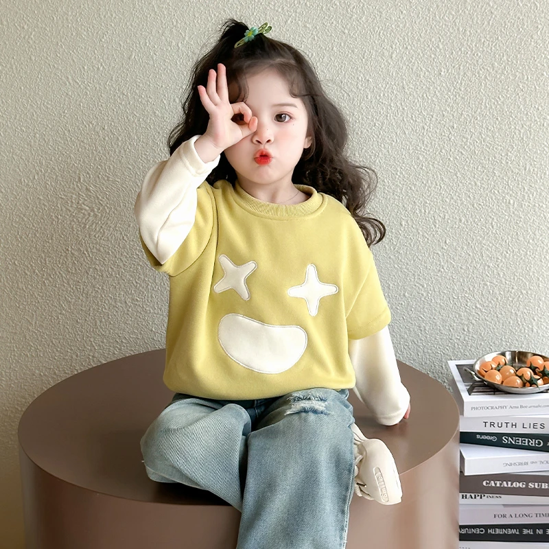 宝宝卫衣春秋2025新款女童洋气小公主上衣儿童春装韩版假两件衣服