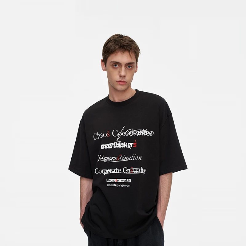 BANDITK GANGN 质感字母印花短袖T恤2025春夏新款美式复古上衣