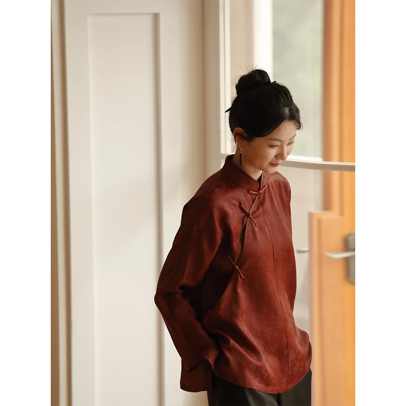 布小匠原创非遗春季新桑蚕丝红云纱透孔罗提花旗袍上衣新中式上衣