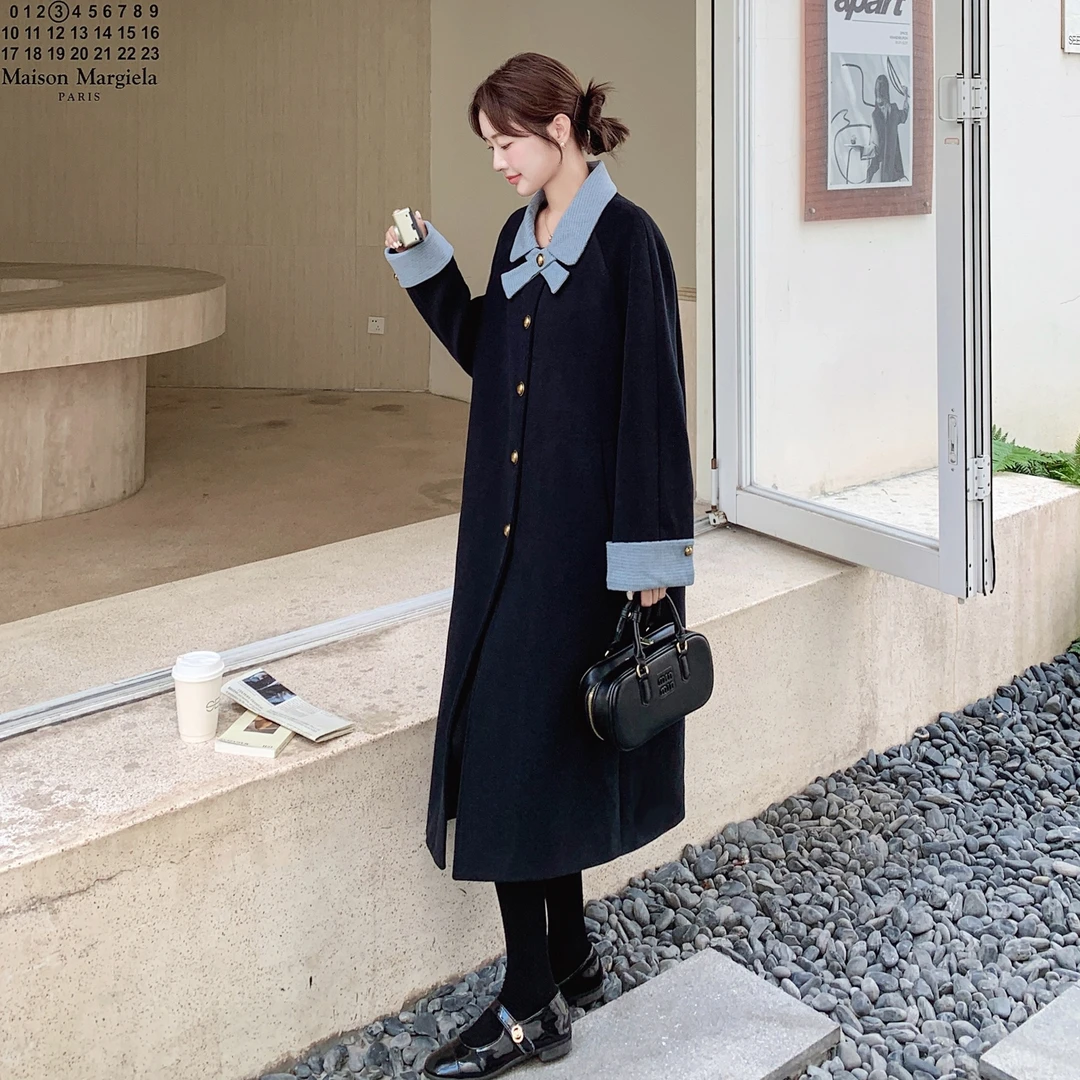 撞色小香风毛呢外套女2025冬季新款高级感气质显瘦中长款呢子大衣