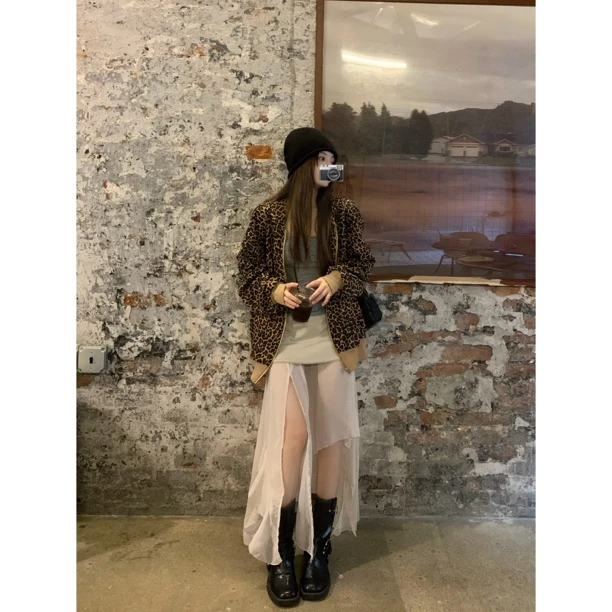 早秋新款韩版气质休闲松弛慵懒时尚豹纹外套Y3566