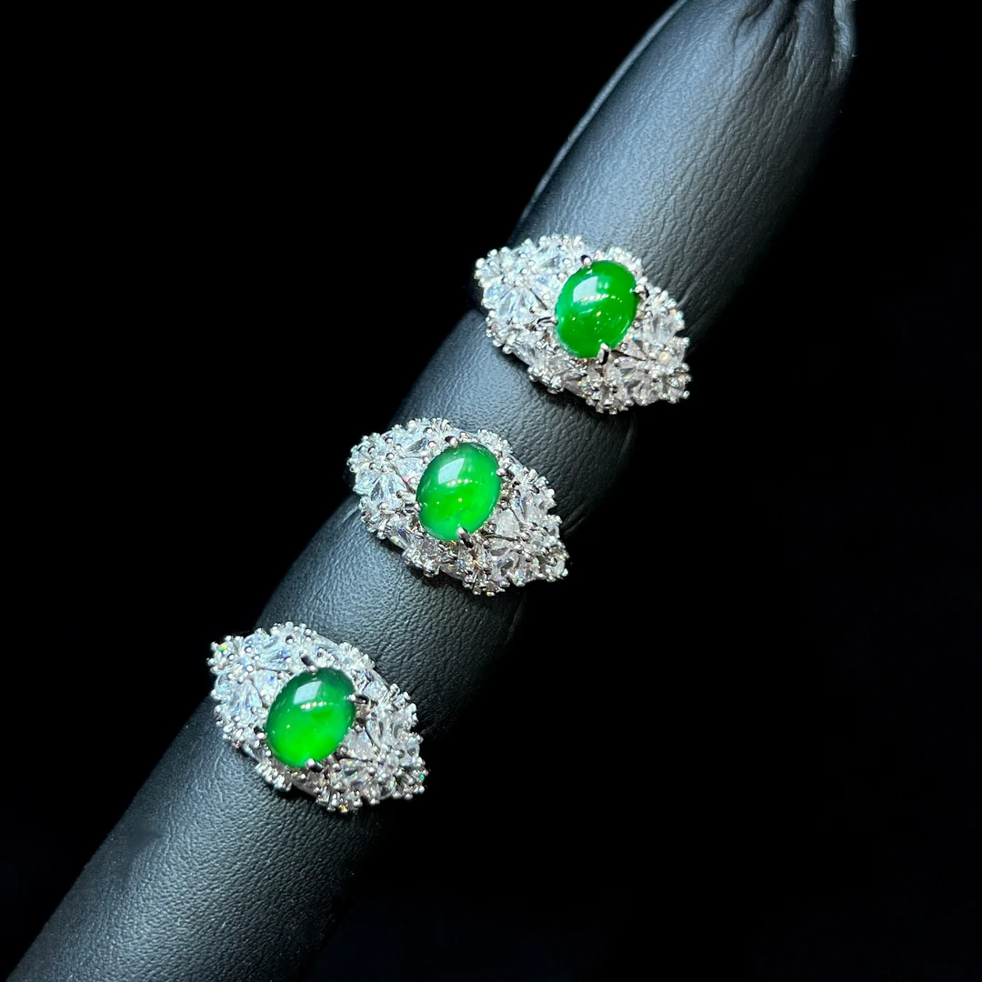 【金旭上成】天然翡翠A货满绿蛋面戒指开口戒  轻奢多样性发一件