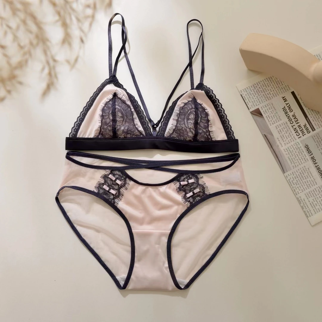 秘密天使《礼盒装》法式睫毛蕾丝粉色文胸套装性感女纯欲