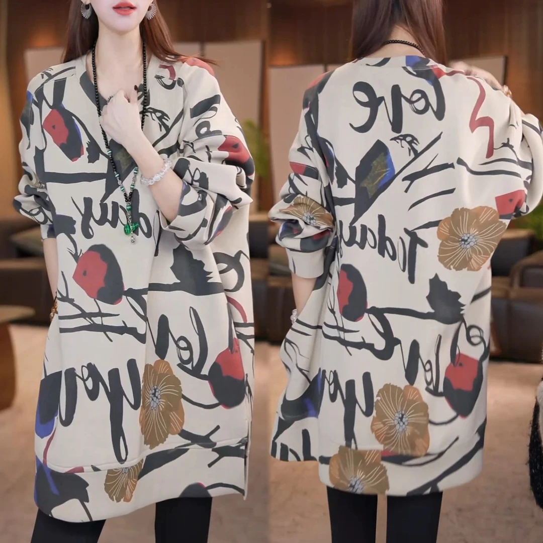 时尚洋气休闲设计感小衫2025秋季新款宽松显瘦印花长袖T恤上衣女
