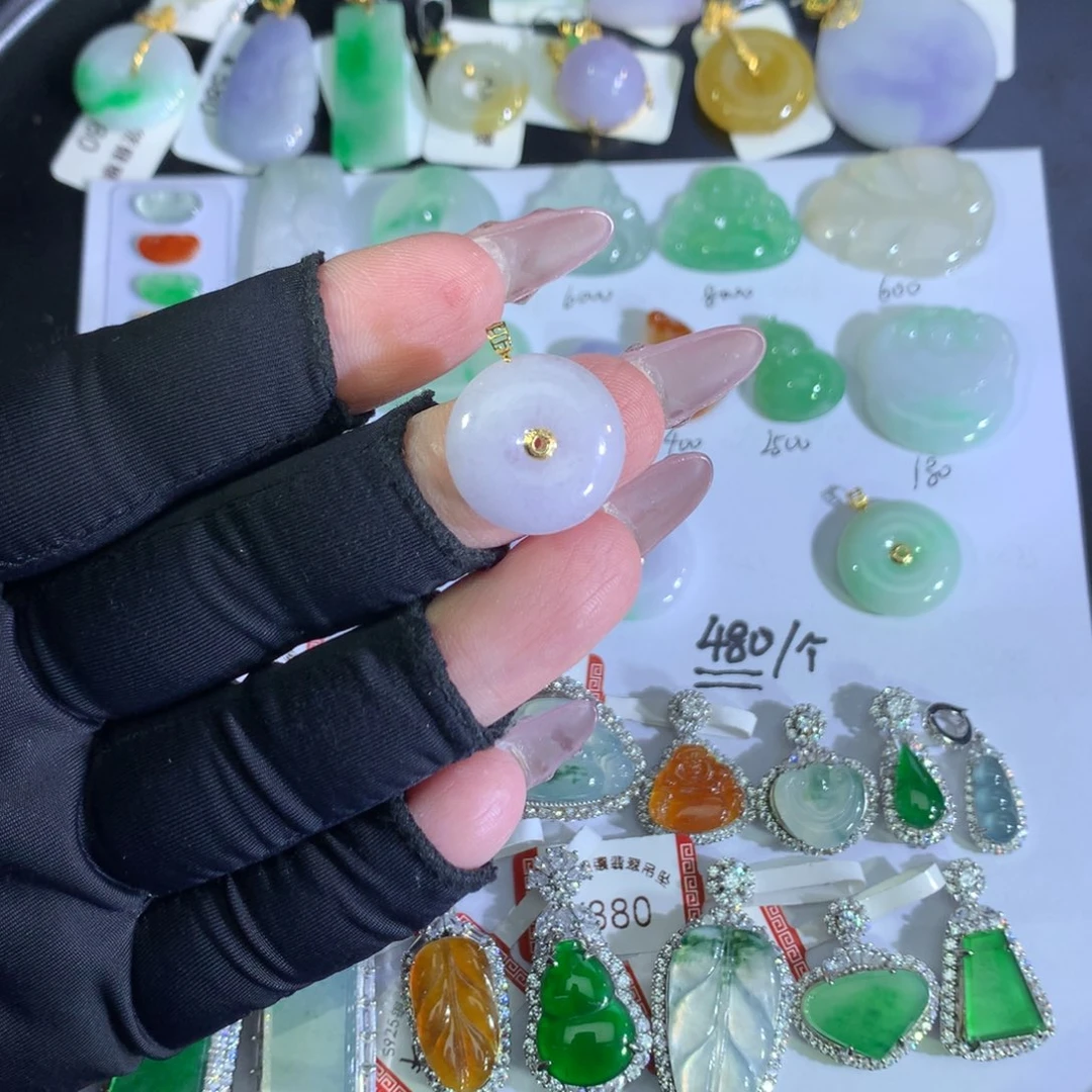 翡翠18K金镶嵌吊坠(不含链)紫平安扣