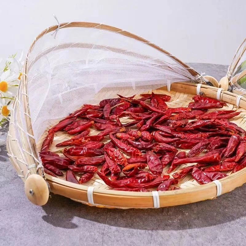 【桂花村】60cm防虫筐竹编制品簸箕纱网果篮带网圆形晾晒储物