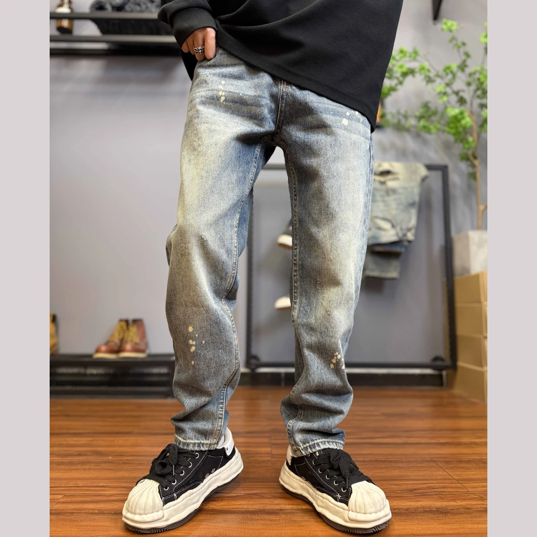 秋季重磅复古高街男牛仔裤子潮牌休闲直筒宽松百搭水洗怀旧色5603