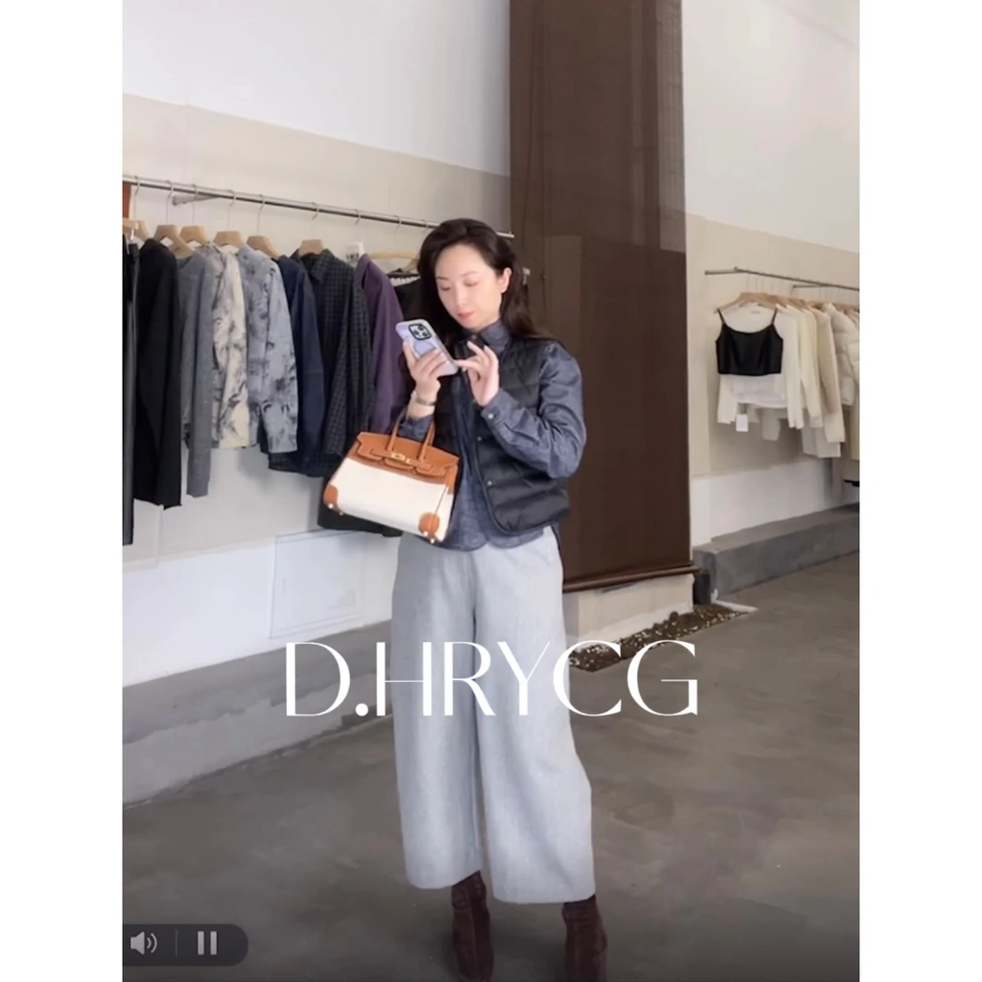 段段服装｜浅灰色羊毛阔版直筒八分裤