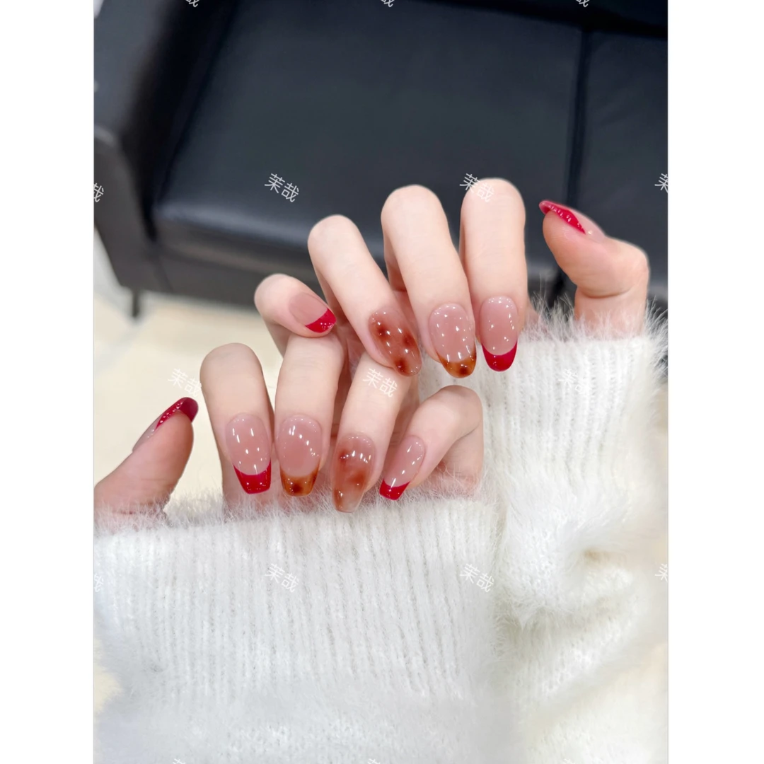 茉哉II【红法琥珀】纯手工定制美甲拆卸穿戴甲A4792