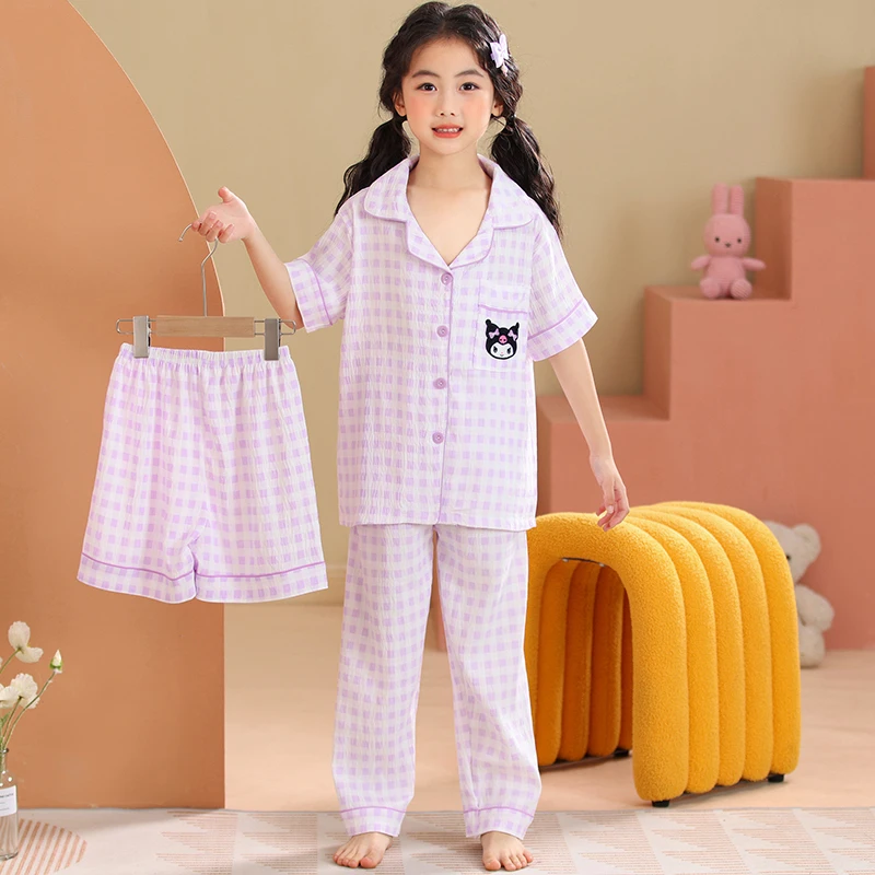 儿童睡衣夏季库洛米短袖长裤云朵棉三件套薄款女童新款女孩家居服
