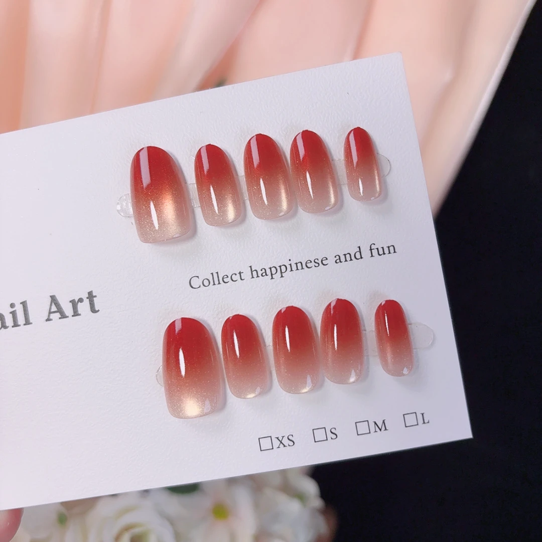 长短可选美甲贴片高级感甲片显白冰透粉手工甲猫眼2025新款穿戴甲