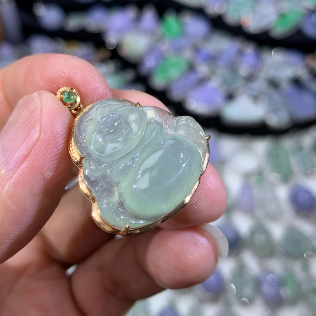 翡翠18K金镶嵌吊坠(不含链)