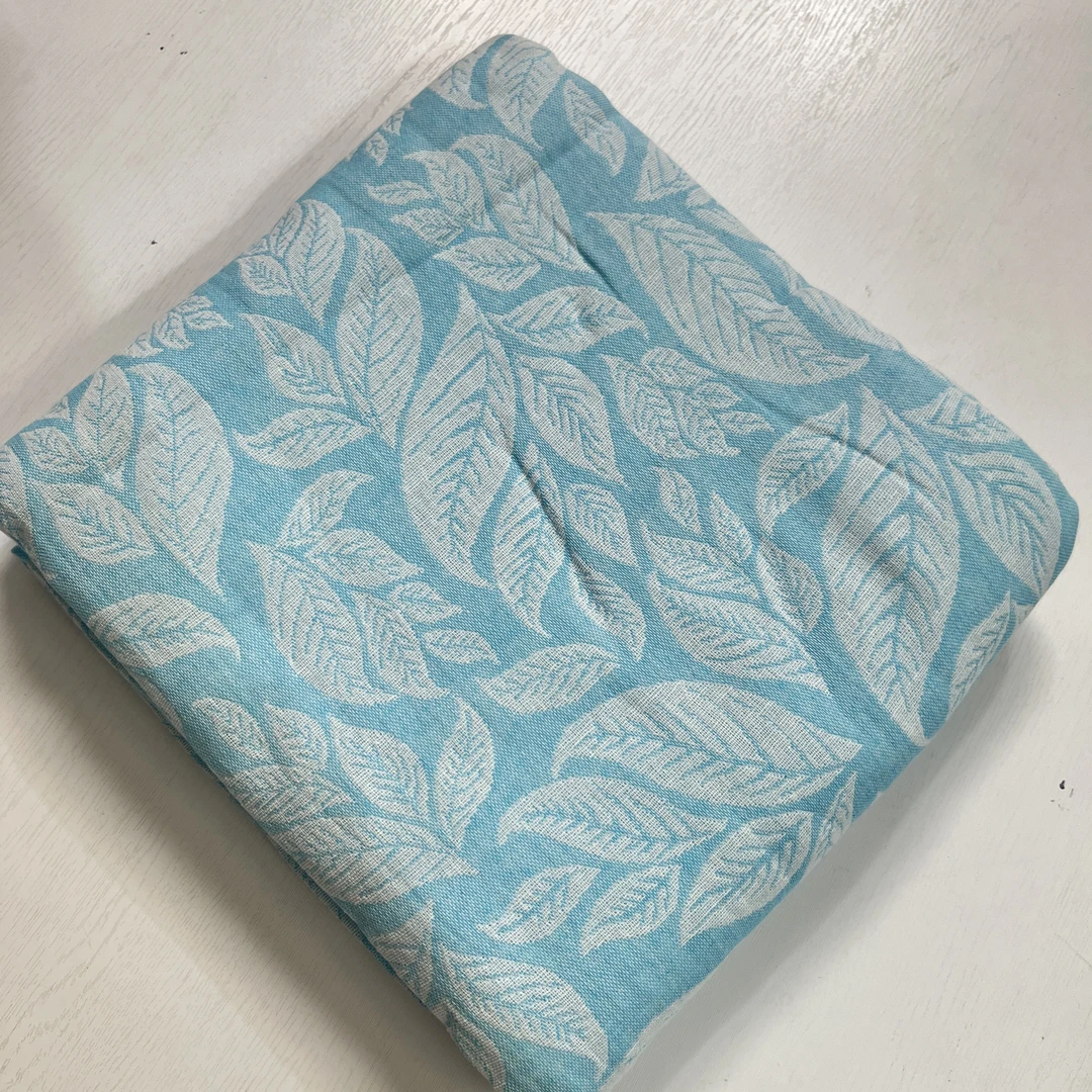 180x220cm纯棉双层纱提花盖毯床单蓝色大叶子