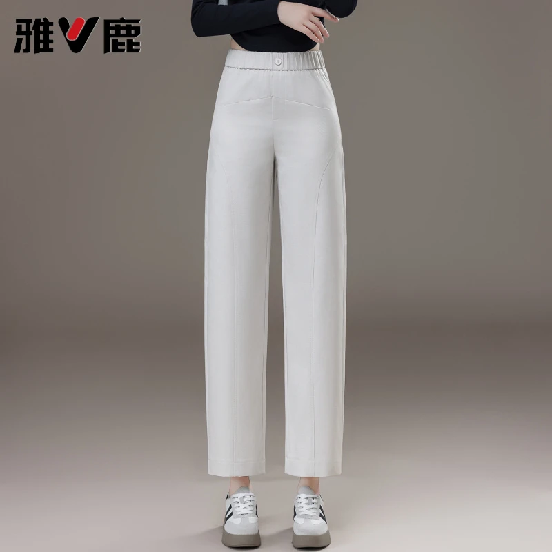 V/雅鹿2025新款宽松直筒裤女秋季爆款九分裤垂感窄版阔腿裤弯刀裤