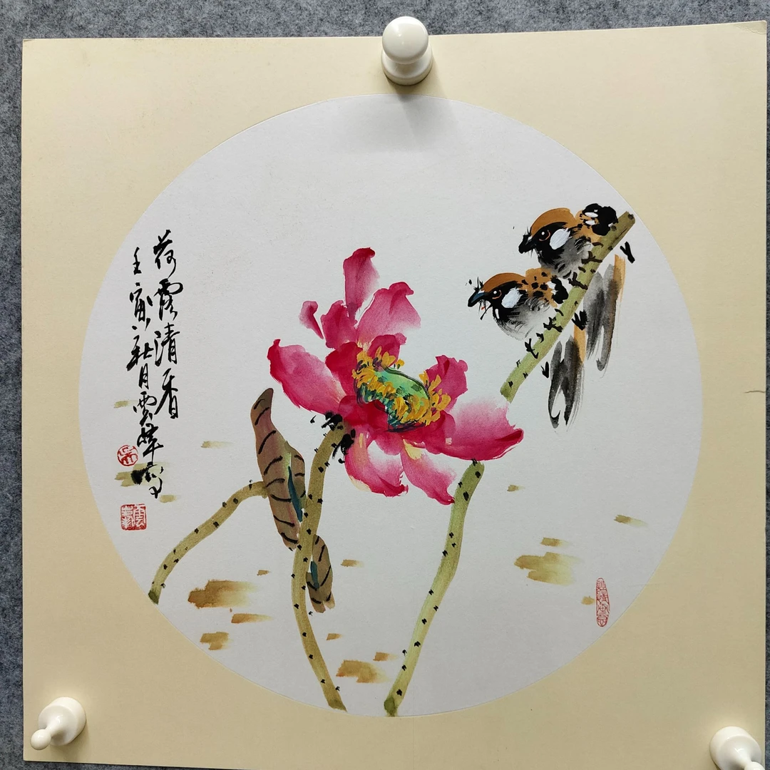 云峰-卡纸花鸟-斗方