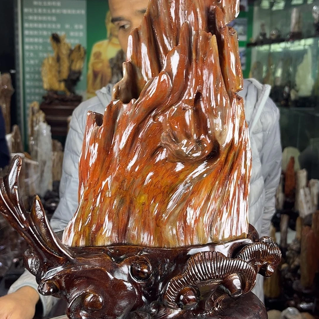 缅甸天然树化玉摆件