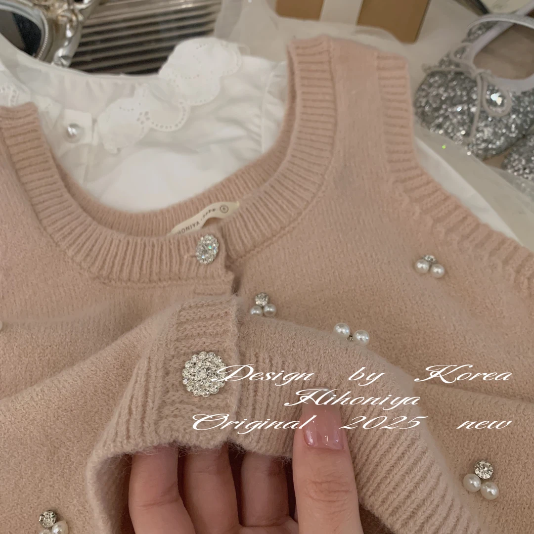 【乖乖马甲】五Hihoniya~2025春季亲子款粉色针织叠穿韩版马甲