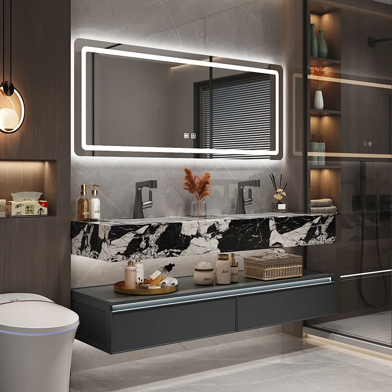 全铝太空铝酒店风双层浴室柜卫生间洗漱台洗手盆洗脸盆柜组合防水