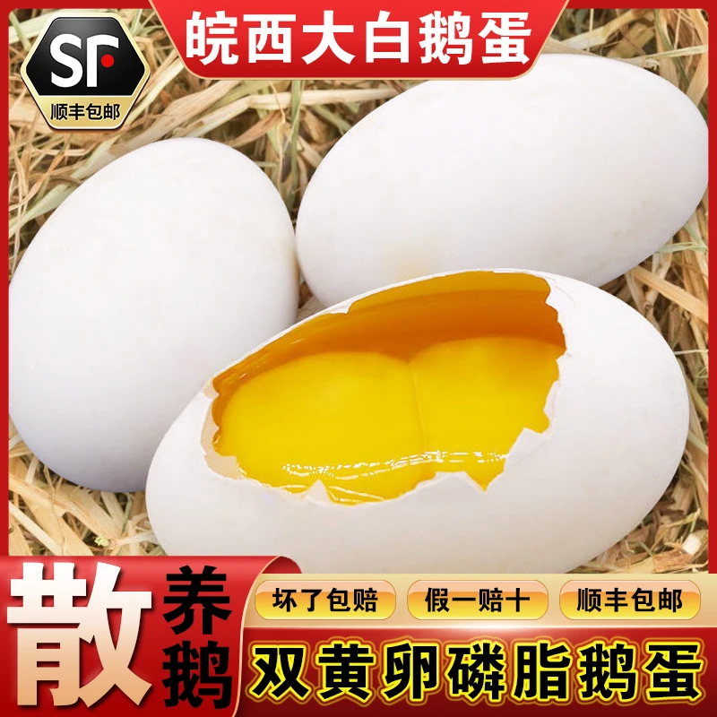 六安皖西大白鹅双黄卵磷脂鹅蛋散养新鲜农家土鹅蛋200克—255克
