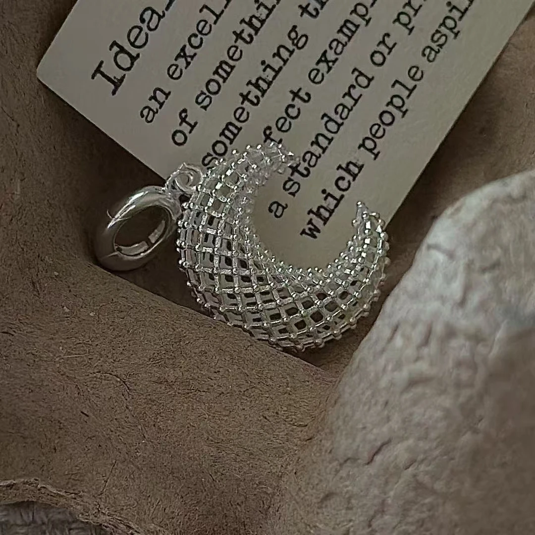 吊坠925银 日韩时尚百搭小众设计复古镂空月亮简约万能扣银吊坠