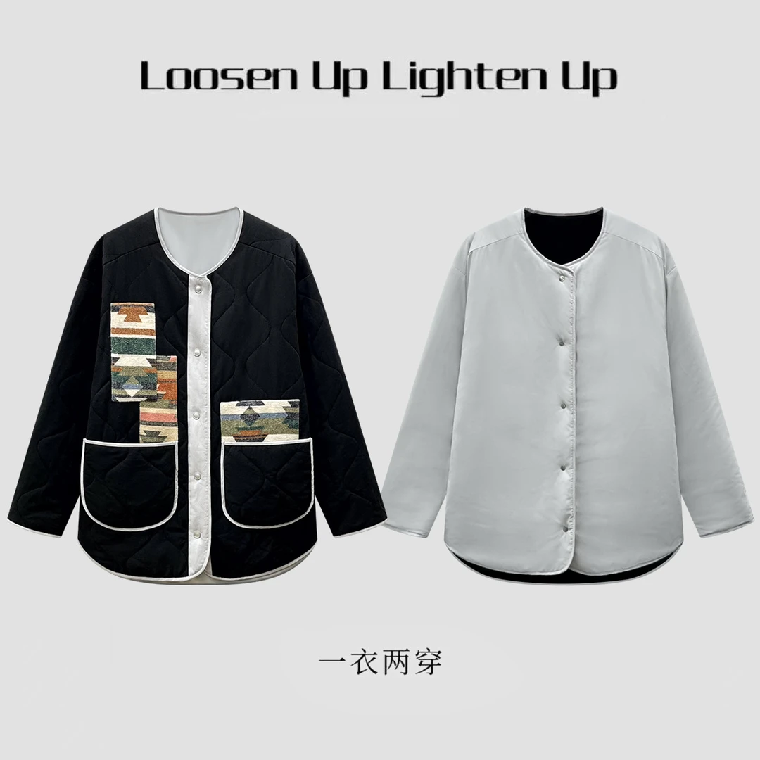 Loosen Up【暮色拼图】重工立体贴布绣复古文艺绗缝两面穿廓形棉服
