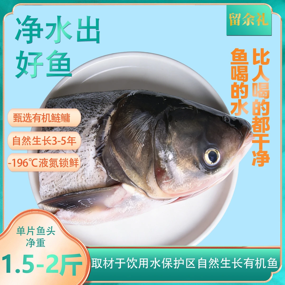 有机鱼液氮速冻大鱼头有机鲢鱼活鱼新鲜加工美味鱼头半片/袋