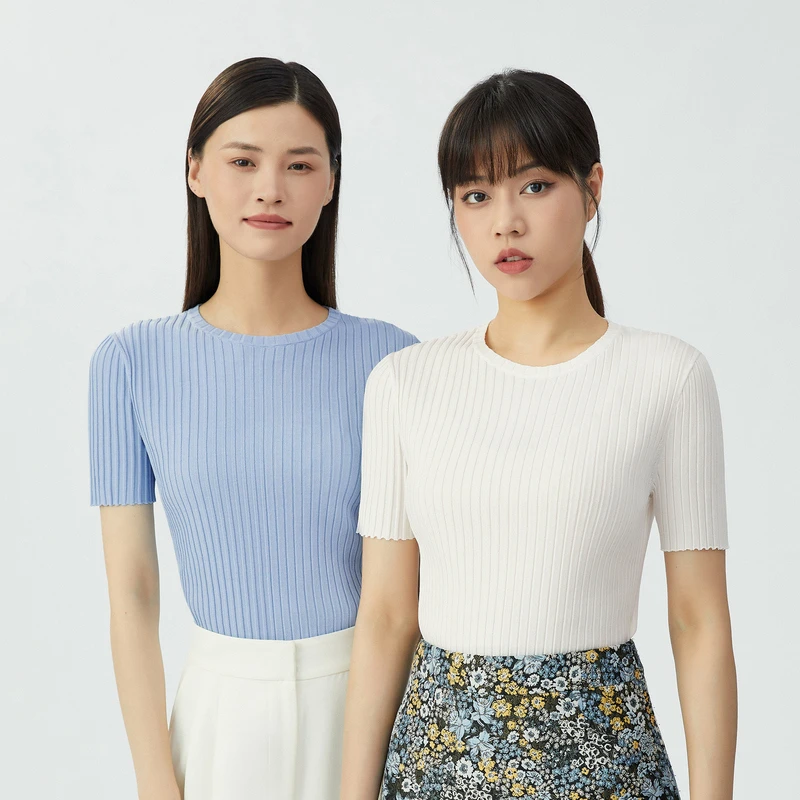 哥弟真的好女装坑条短袖冰丝针织衫上衣T恤A301096