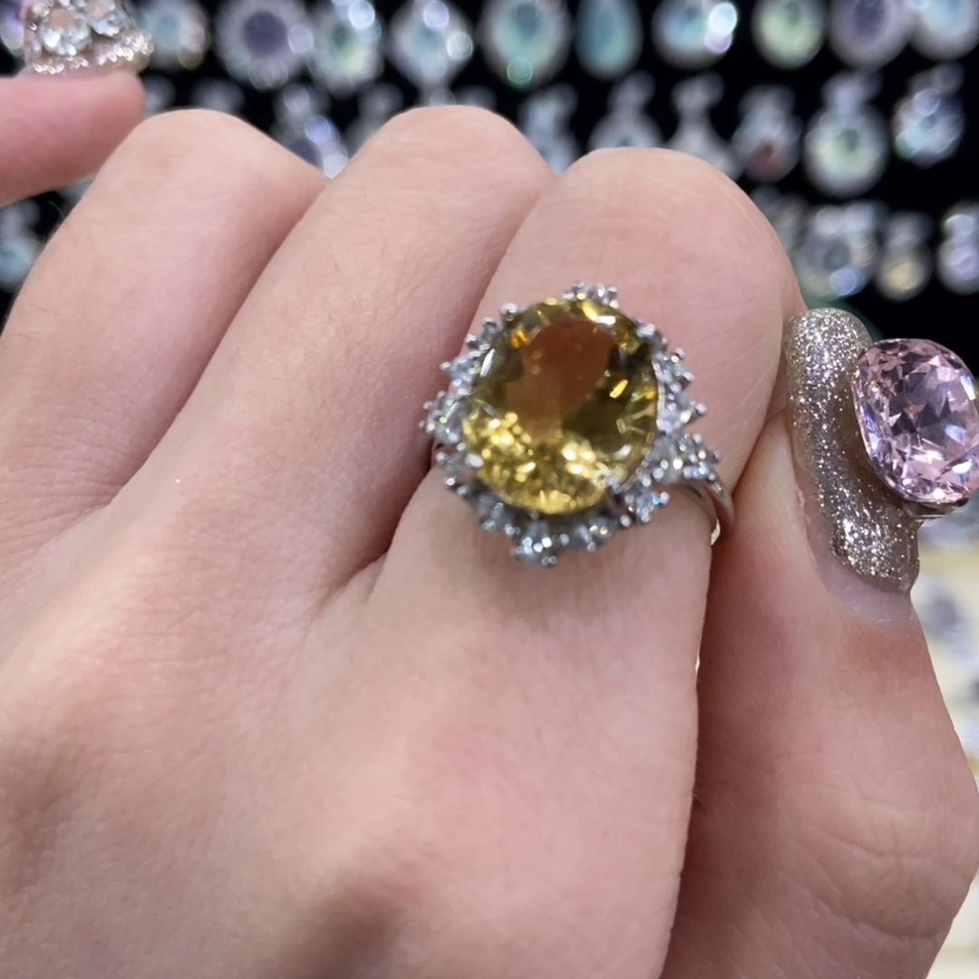 黄晶戒指银S925镶嵌