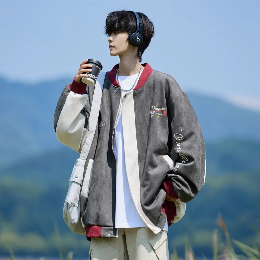 港风秋季美式潮流棒球服男士夹克复古休闲宽松大码春秋刺绣外套男