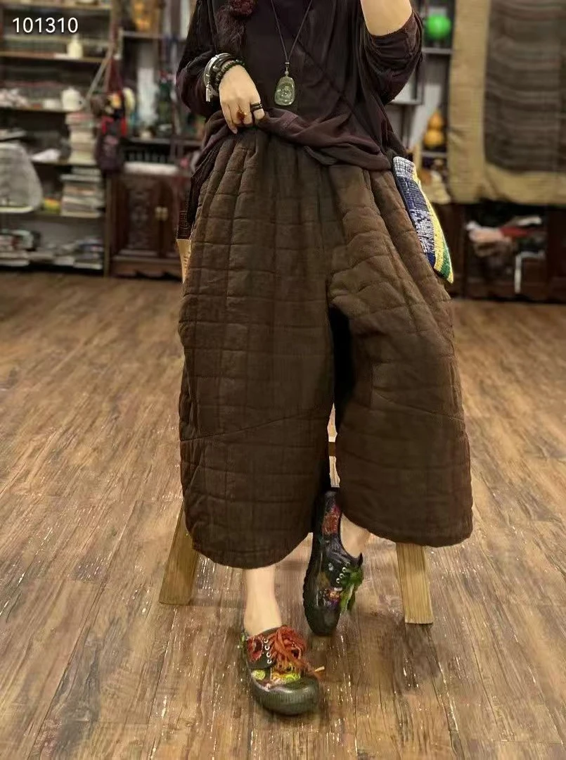 SX8890格子亚麻棉靴裤（裤长85）