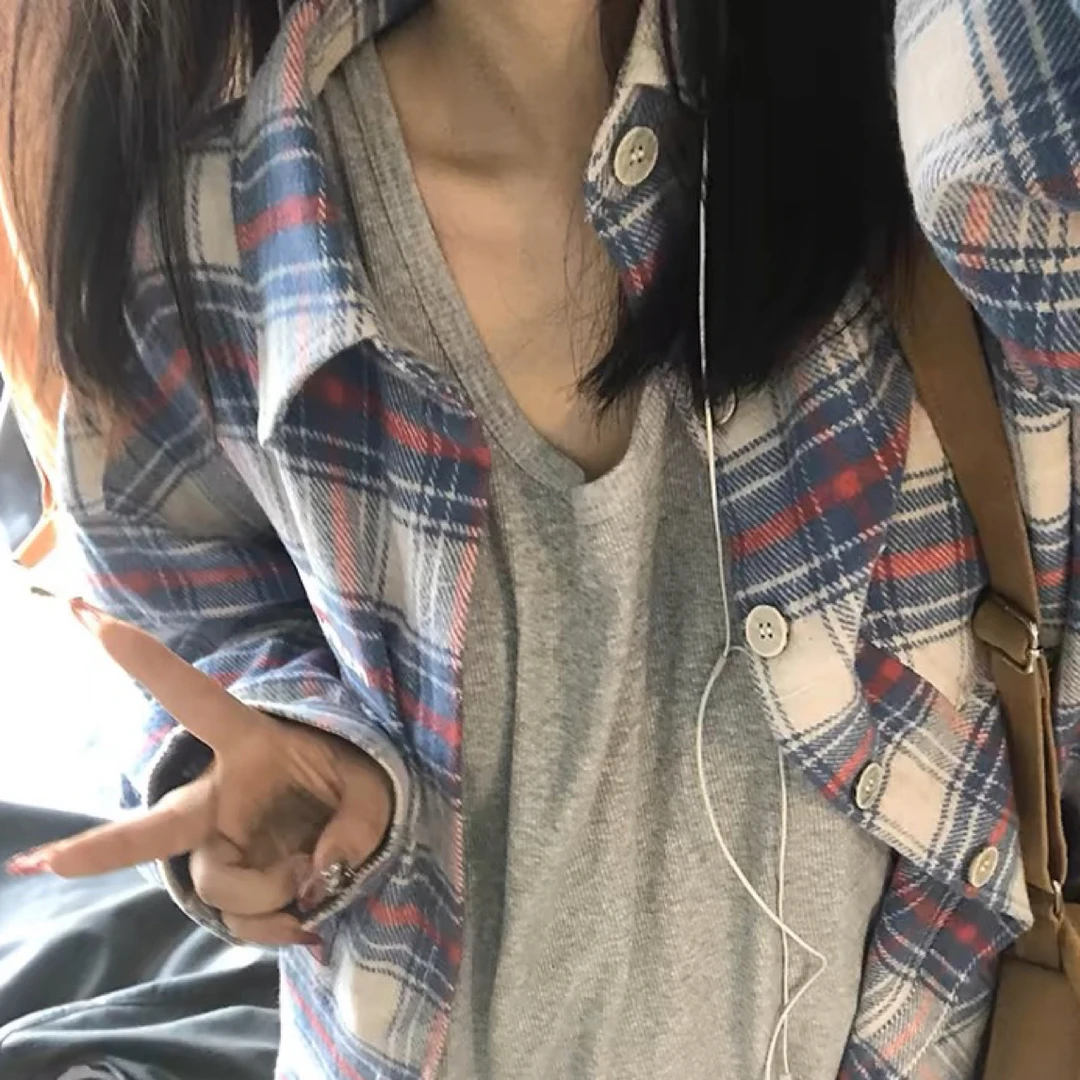 0928客户订单无标美式格子复古显瘦宽松衬衫