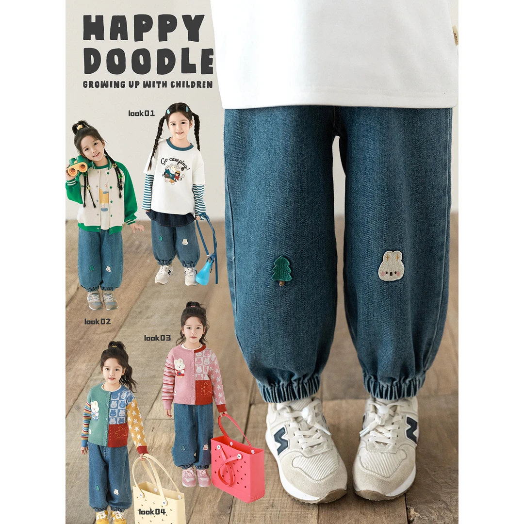 YOEHYAUL/幼悠幼悠【森林小兔】秋贰波舒适洋气卡通绣标牛仔裤Q4601