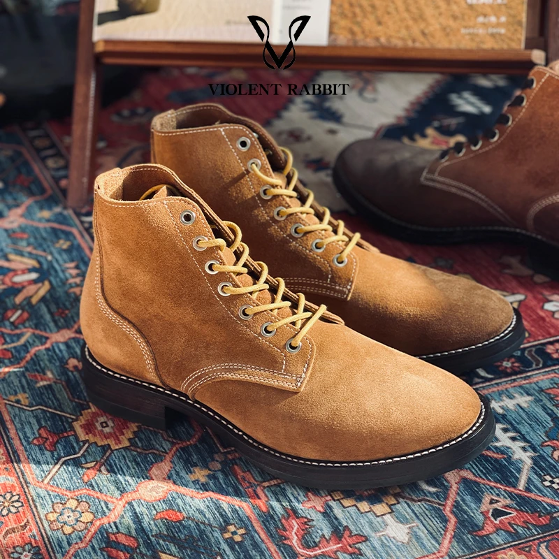 VR兔爷手工固特异大逃亡男牛反绒皮扁头无港宝美式复古靴子工装鞋