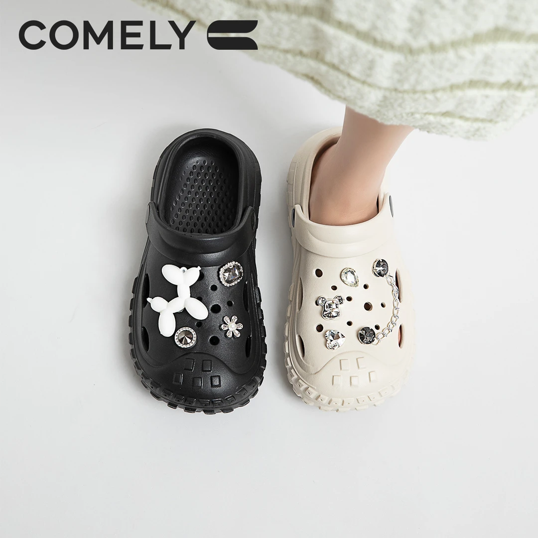 【康莉COMELY】厚底洞洞鞋女夏季新款运动水钻休闲时尚两穿拖鞋