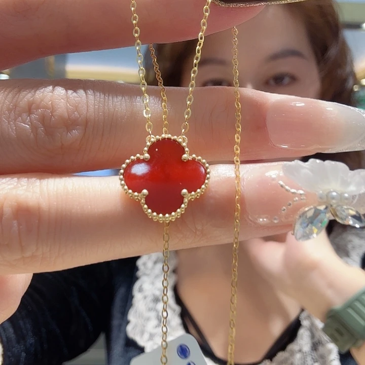 玛瑙/玉髓18K金镶嵌项链15mm草K黄