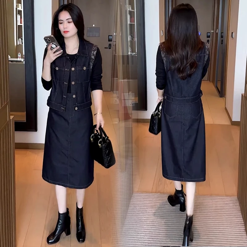 时尚牛仔套装裙女2025秋季新款洋气显瘦无袖马甲背心连衣裙两件套