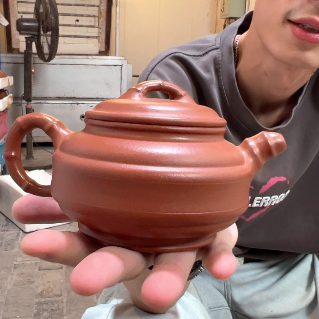 紫砂茶壶朱泥双线竹鼓全品