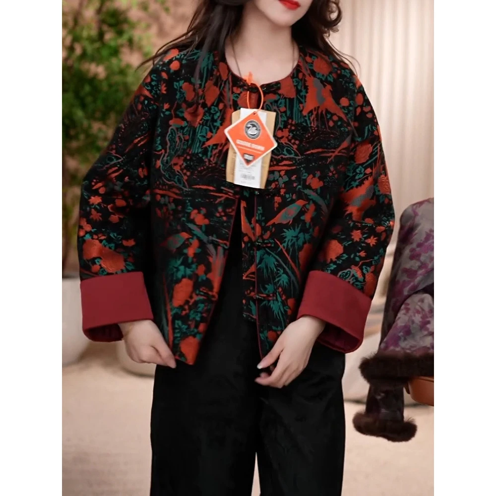 高档时尚国风印花盘扣羽绒服女2025秋冬新款洋气百搭加厚保暖外套