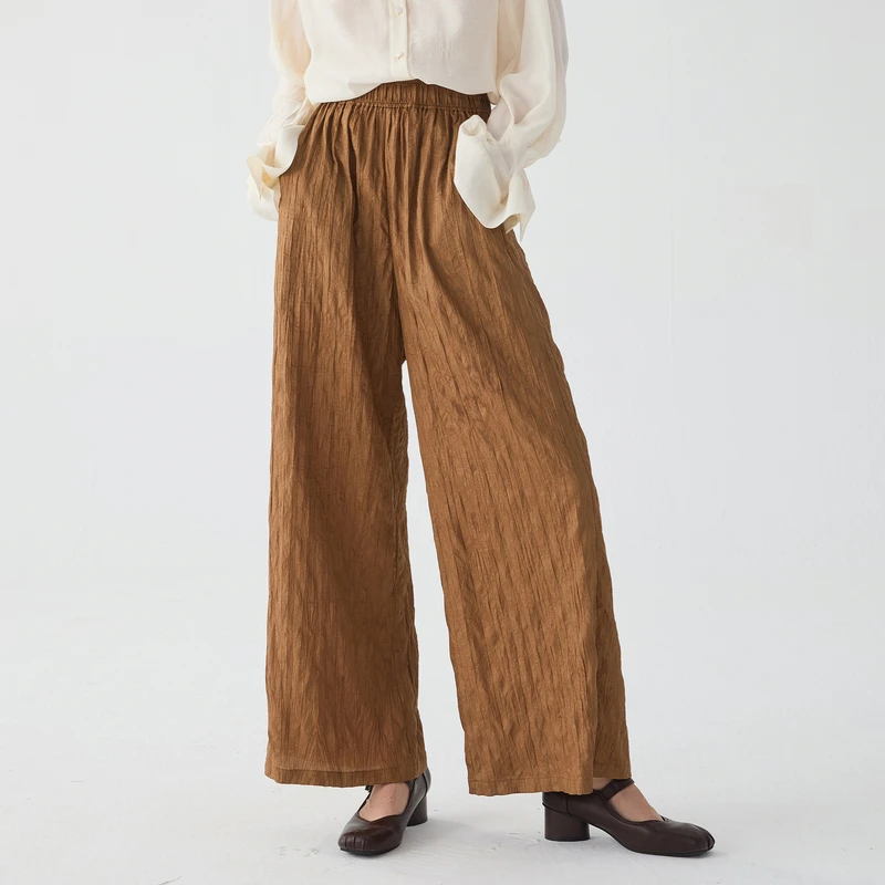 谜底阔腿裤长裤女2025春新品时尚肌理褶皱感宽松休闲裤251MK0042