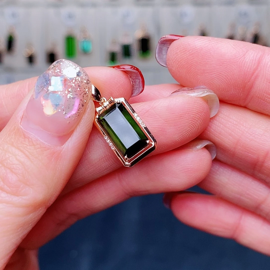 绿色碧玺吊坠18K金镶嵌