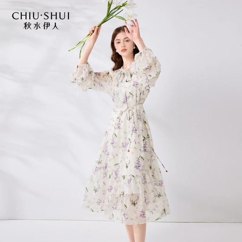 【林一专属】秋水伊人V领系带连衣裙2024年夏季新款女荷叶裙624204D