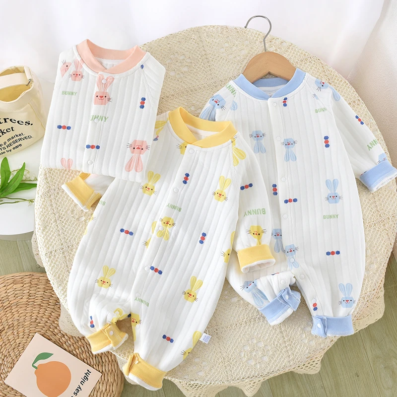 【秋冬新品】夹棉保暖衣纯棉A类秋冬季婴儿连体长袖哈衣爬服春秋装